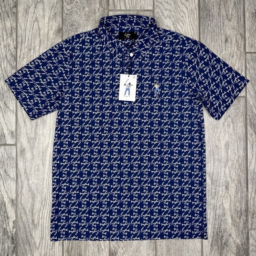 Eastside Golf Snap Placket Polo Mens M Blue Logo AOP Short Sleeve‎ Nylon Stretch